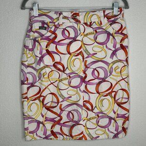 Vintage Escada Skirt Womens 38 Multicolor Ribbon Print Stretch Pencil Italy